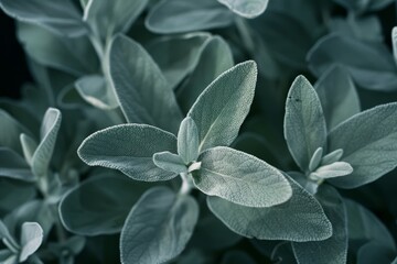 Close-up of Sage Leaves in Moody Tones