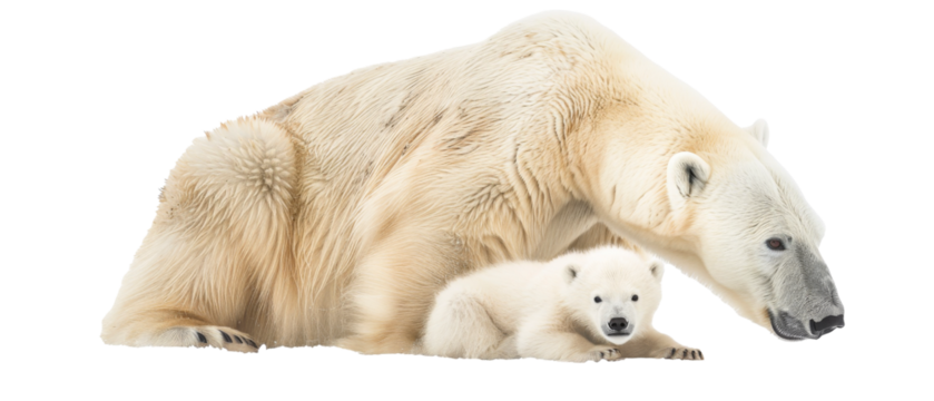 Polar Bear and Cub Laying Down isolated on transparent background