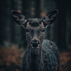 Intense Gaze of a Deer in a Misty Forest