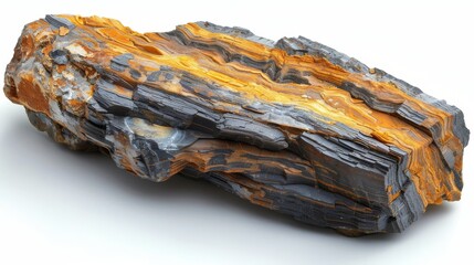 A petrified wood stone with a large layered structure isolated on a white background.