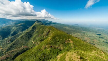 aerial landsape shot of green kenyan foothills