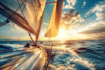 Sailing on the sea sailboat yacht transportation. - obrazy, fototapety, plakaty