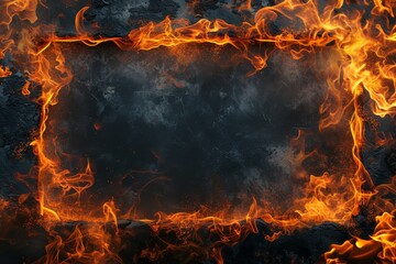 Fiery frame on dark textured background