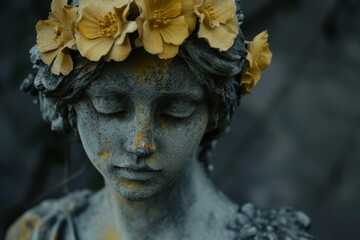 Statue with Floral Crown in Moody Tones