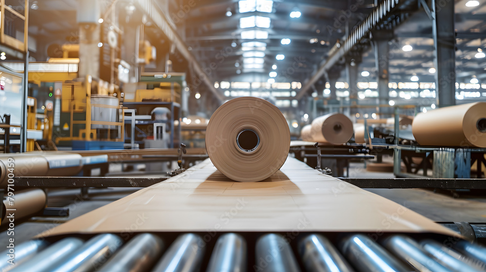 Aufkleber a large roll of paper is being dried on the cardboard production line. showcasing an industrial scen