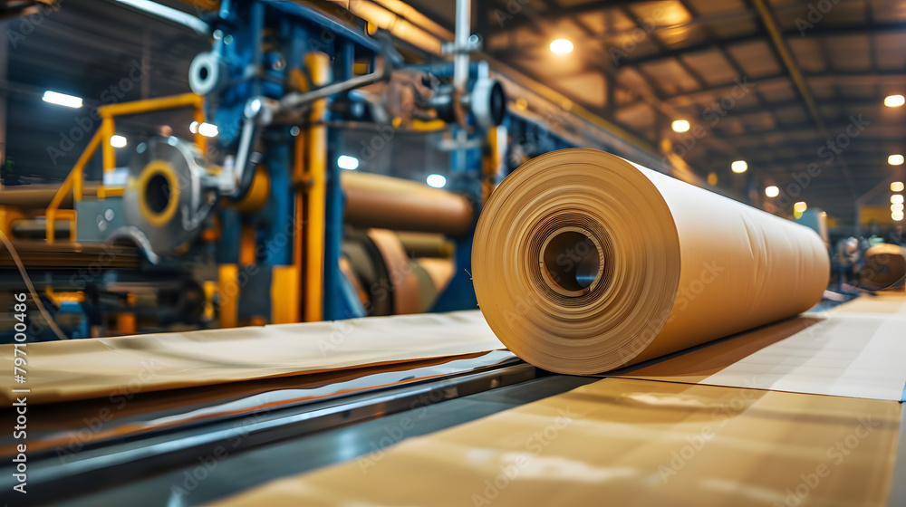 Aufkleber a large roll of paper is being dried on the cardboard production line. showcasing an industrial scen