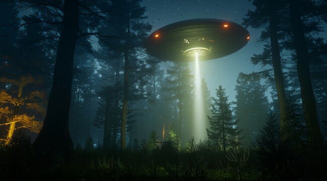 Mysterious UFO sighting in a foggy forest at night