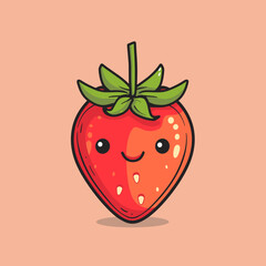 Obraz premium Cute cartoon strawberry character. Vector illustration isolated on orange background.