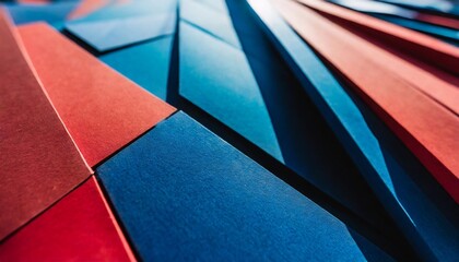 origami style geometric background with blurred dark blue and red rectangles
