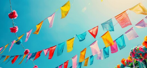 Colorful flags and garlands on the streets Generative AI