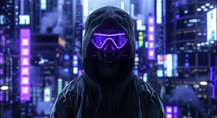 Futuristic Cyberpunk Character in Neon-Lit City