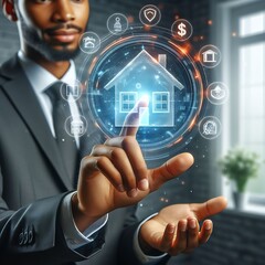 Exploring Real Estate Investment: Analyzing Mortgage Loans, Home Insurance, and Property Values through Virtual House Icons
 - obrazy, fototapety, plakaty