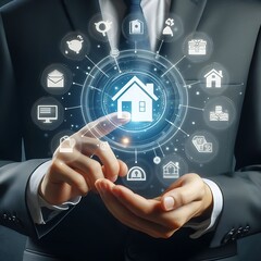 Exploring Real Estate Investment: Analyzing Mortgage Loans, Home Insurance, and Property Values through Virtual House Icons
 - obrazy, fototapety, plakaty