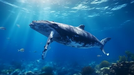 Fototapeta premium Dolphin jumping out of the ocean. Seascape with dolphin.