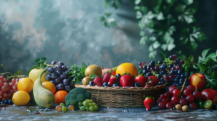 Fresh fruit and vegetables on table
