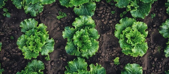 Fresh green lettuce growing in fertile soil