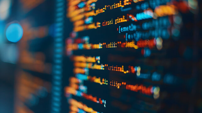 A line of code on the computer screen. representing logic and programming. The background is blurred 