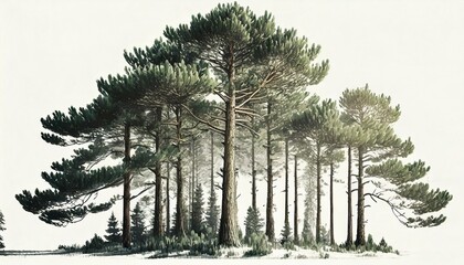 scots pine modern illustrations of trees on white background generative ai - obrazy, fototapety, plakaty
