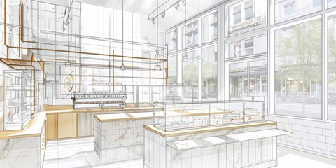 An interior design drawing of the confectionery area
