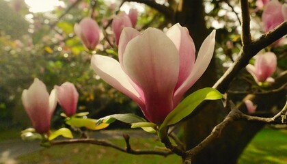 pink magnolia or tulip tree in botanical garden
