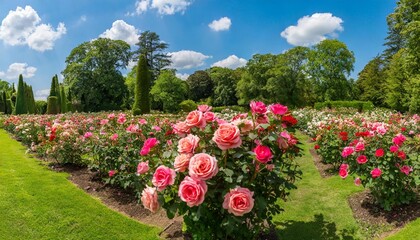 Fototapeta na wymiar timeless beauty of a classic rose garden in full bloom panorama