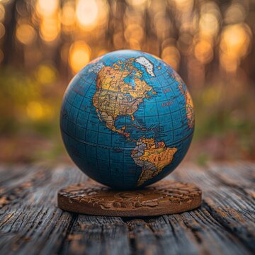Macro Close-up of Earth: Take a macro photograph of a globe or a map, emphasizing the importance of protecting the Earth and promoting environmental stewardship in corporate practices. Generative AI
