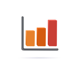 Trading graph 3D icon. Investments and revenue, financial stock market, data analysis and business concept. Growth bar chart with columns, trading up. 3d vector icon