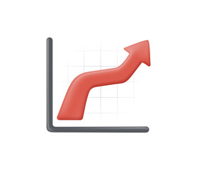 Trading graph 3D icon. Investments and revenue, financial stock market, data analysis and business concept. Growth bar chart with arrow up, trading up. 3d vector icon