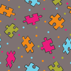 Colorful puzzle pattern. Hand drawn jigsaw pieces vector seamless background