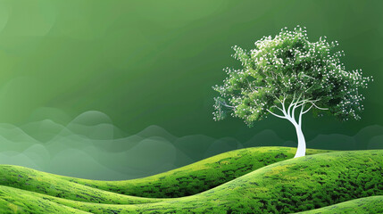 Obraz premium illustration white tree on green hills