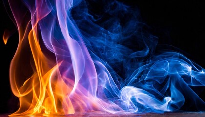 abstract colorful fire background a blue orange and purple fire and lightning with smoke on black in the style of smooth and curved lines creative commons attribution
