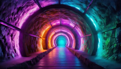 tunnel on colorful neon world background ai generated image - obrazy, fototapety, plakaty