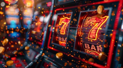 Lucky sevens jackpot on slot machine with vibrant lights