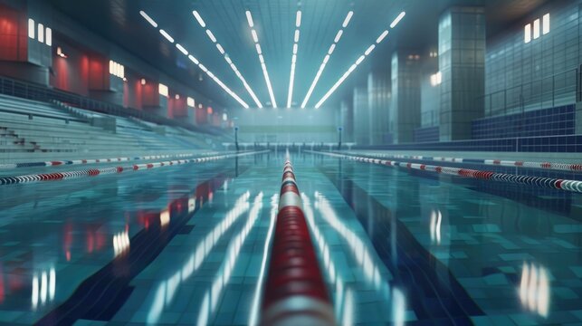 A serene view of an Olympic swimming pool, showcasing the precision and skill of the athletes.