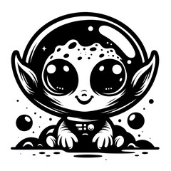 Eine minimalistische schwarz weiße Vektorgrafik eines kleinen Aliens