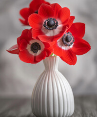 Mazzo di fiori, anemoni rossi in un vaso