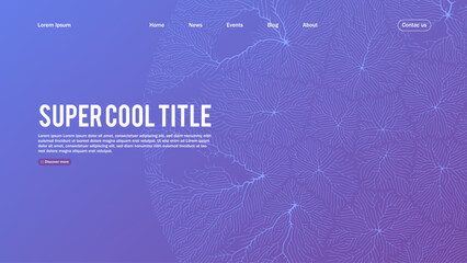 Landing page abstract design with branch pattern. Template for website or app with growing lines.