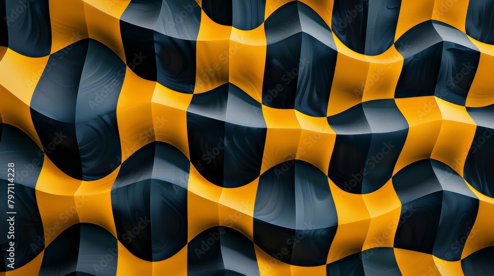 Poster Seamless wavy pattern with yellow and black colors creating a dynamic 3d effect