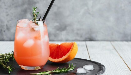 mocktail paloma refreshing grapefruit cocktail with ice and thyme cocktail of fresh pink paloma creative banner copyspace image