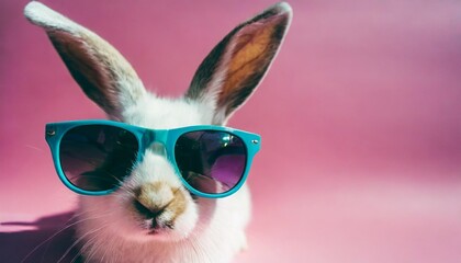 abstract clip art of rabbit wearing trendy sunglasses cool bunny with sunglasses on colorful pink background contemporary colorful background with copy space for posters planners illustration