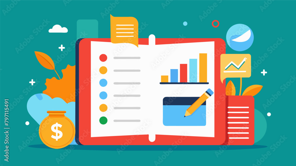Poster a journal with entries detailing daily expenses emphasizing the importance of keeping track and iden