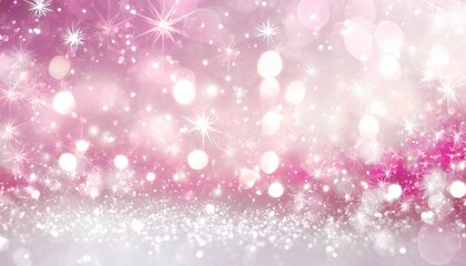 abstract blurred festive delicate winter christmas or happy new year background with shiny pink and white bokeh lighted stars space for your design card concept