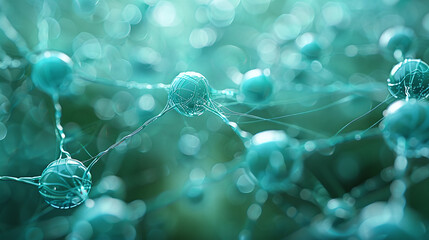 Under the microscope- green background macro for scientific medical concept - network of cells
