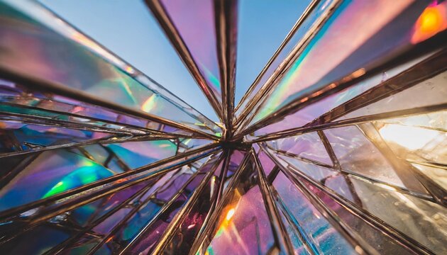 holographic background with glass shards rainbow reflexes in pink and purple color abstract trendy pattern texture with magical effect