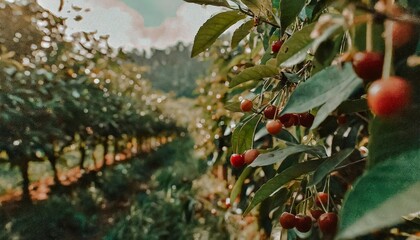 Fototapeta na wymiar cherry plants on a farm