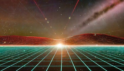 retro style 80s 90s galaxy background futuristic grid landscape digital cyber surface suitable for design in the style of the 1980s 1990s 3d illustration