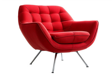 Bold red accent chair with sleek design and metal legs isolated on solid white background.