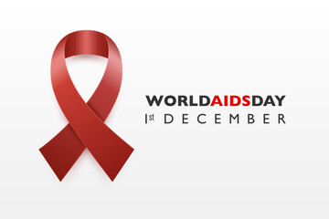 AIDS Day Concept with Aids Awareness Red Silk Ribbon. World AIDS Awareness Red Ribbon on White Background. 1st December Banner. Vector Illustration