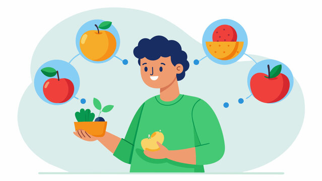 A shopper sharing their connection to a certain fruit or vegetable stemming from childhood memories or cultural heritage.. Vector illustration
