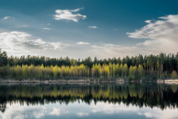 Beautiful landscape view of the lake in the forest